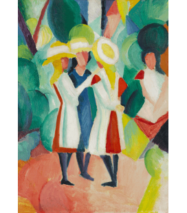 Printing on canvas: August Macke - Three girls in yellow straw hats