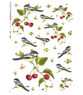 Carta di riso Decoupage: Uccelli e Ciliegie