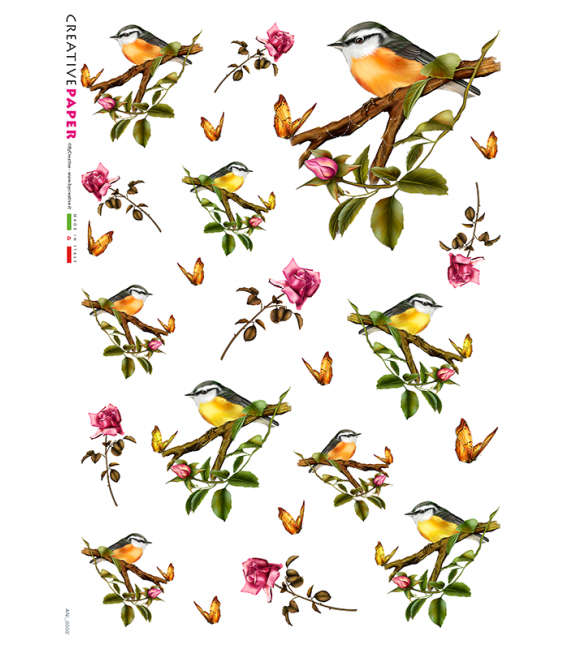 Carta di riso Decoupage: Uccelli e Rose