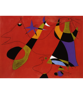 Stampa su tela: Joan Mirò - Figure su sfondo rosso