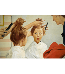 Stampa su tela: Norman Rockwell - Cutting Hair on Little Girl