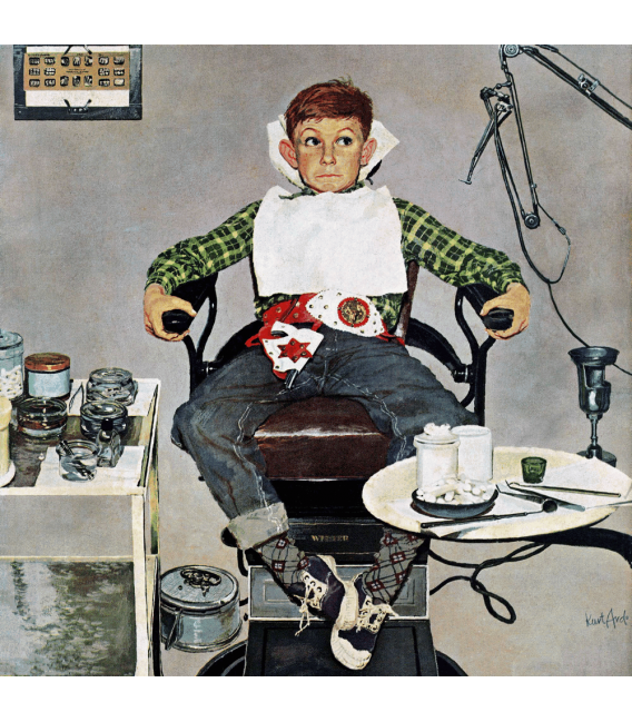Stampa su tela: Norman Rockwell - In the Dentist's Chair