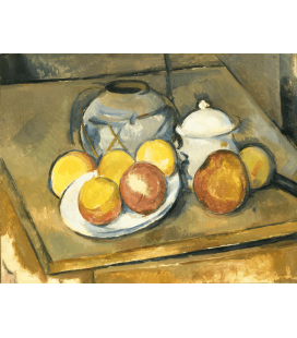 Stampa su tela: Paul Cézanne - Vase garnis de paille, sucrier et pommes