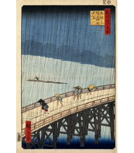 Stampa su tela: Vincent Van Gogh - Giapponeseria, ponte sotto la pioggia (vicino Hiroshige)