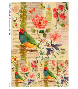 Carta di riso Decoupage: Uccelli, Rose e Poesie