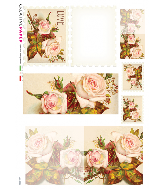 Carta di riso Decoupage: Cartoline Postali con Rose