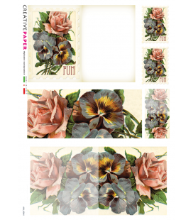 Carta di riso Decoupage: Cartoline Postali Rose e Viole