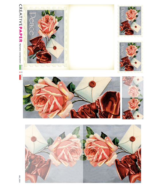 Carta di riso Decoupage: Cartoline Postali Rose con fiocco rosso