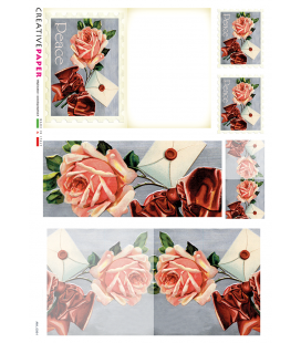 Carta di riso Decoupage: Cartoline Postali Rose con fiocco rosso