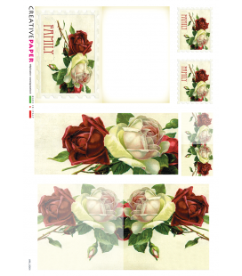 Carta di riso Decoupage: Cartoline Postali Rose rosse e bianche