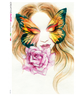 Carta di riso Decoupage: Occhi di farfalla con rosa