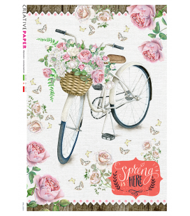 Carta di riso Decoupage: Bicicletta in primavera con rose
