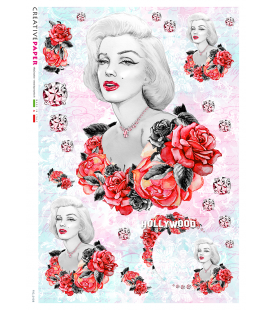 Carta di riso Decoupage: Marilyn e rose rosse