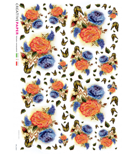 Carta di riso Decoupage: Rose arancioni e blu