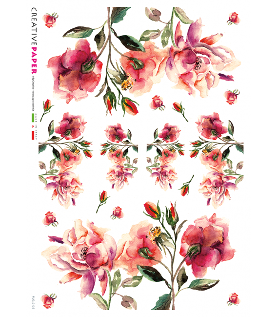 Carta di riso Decoupage: Rose Rosse - acquerello