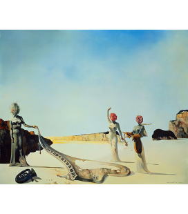Salvador Dalì - Tre giovani donne surreali che tengono in mano le pelli dell'orchestra. Stampa su tela