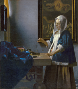 Jan Vermeer - Pesatrice di perle. Stampa su tela