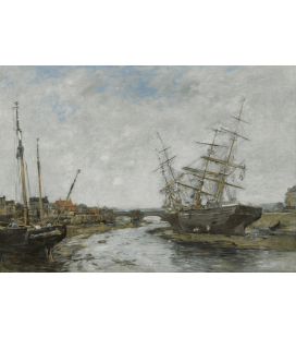 Boudin Eugène - Bassa marea a La Touques. Stampa su tela