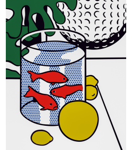 Roy Fox Lichtenstein - Natura morta con pesci rossi dipingendo un pallina da golf. Stampa su tela