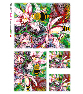 Carta di riso Decoupage: Api sui Fiori 