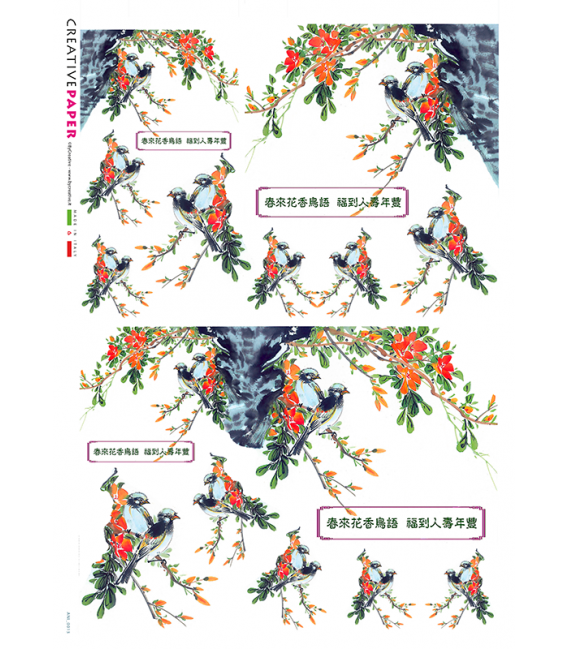 Carta di riso Decoupage: Uccelli e Fiori Giapponesi 