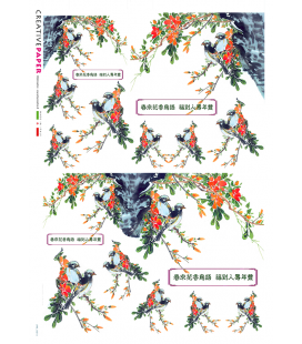 Carta di riso Decoupage: Uccelli e Fiori Giapponesi 