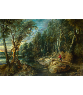 Peter Paul Rubens - Un pastore con il suo gregge in un paesaggio boscoso, Stampa su tela