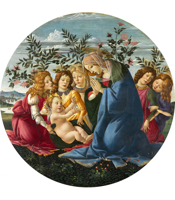 Sandro Botticelli - Madonna adorante il bambino con cinque angeli. Stampa su tela