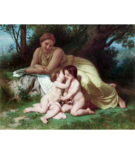 William Adolphe Bouguereau - Giovane donna che contempla due bambini che si abbracciano. Stampa su tela