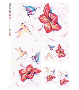 Carta di riso Decoupage: Uccelli con Ibisco mini