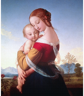 Raffaello Sanzio - Madonna col bambino nel paesaggio. Stampa su tela