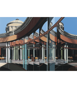 Richard Estes - Motivation of building. Riproduzione giclèe su tela