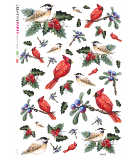 Carta di riso Decoupage: Uccelli con Bacche